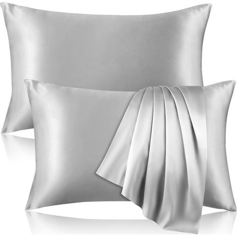 Set di 2 federe in 100% seta di gelso per capelli e pelle，federe rinfrescanti，19 momme，600 fili per pollice，misura standard (51 x 66 cm)，grigio (1/4)