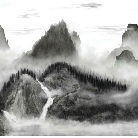 Papier Peint Mural Montagnes Majestueuses Noires (1/5)