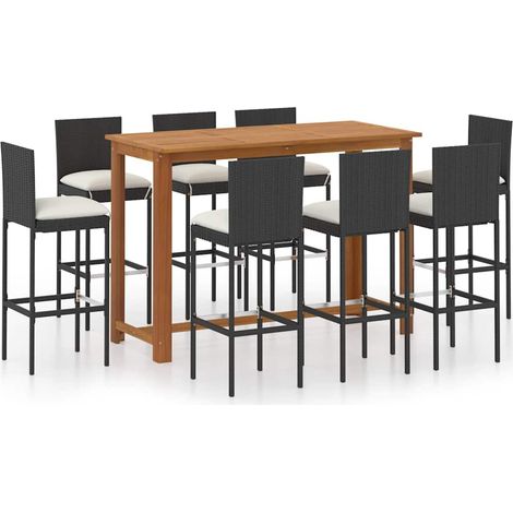 Maison Exclusive - Set da Bar da Giardino 9 pz con Cuscini Nero (1/5)