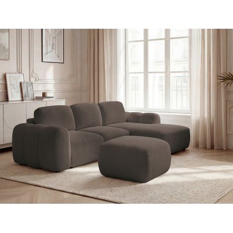 BOBOCHIC - Canapé d'angle convertible coffre MONTAIGNE tissu bouclette avec pouf Angle droit Marron (1/5)