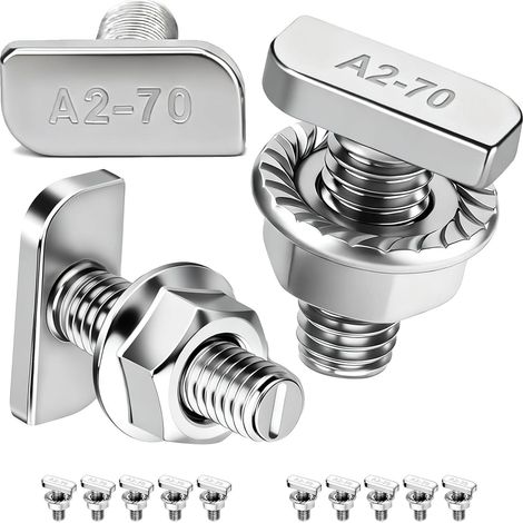 Lot de 10 Vis à Tête Marteau M8x20mm Acier Inoxydable A2-70, Ensemble de Vis en T avec Écrous à Bride pour Rails de Montage Solaires PV, Système Photovoltaïque, Serres et Profils en Aluminium (1/5)