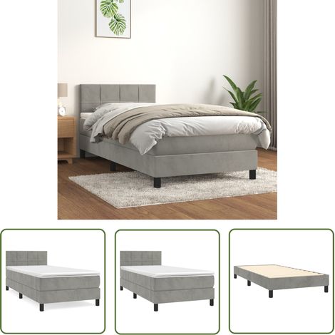 The Living Store Sommier à lattes de lit et matelas Gris clair 90x190 cm Velours - Lit Tapissier - Lit Velours - Lit Double - Literie - Chambre À Coucher (1/5)