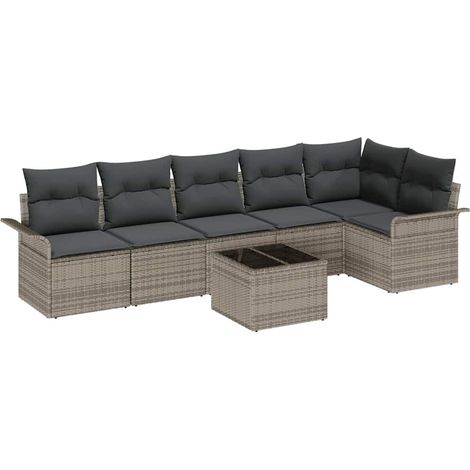 Maison Exclusive - Set Divano da Giardino con cuscino 7 pcs Grigio Poly Rattan