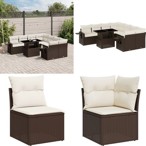 9-tlg. Garten-Sofagarnitur mit Kissen Braun Poly Rattan - Gartenmöbel Set - PE-Rattan Möbel - Outdoor Lounge - Gartenecke - Terrassenmöbel - Home & Living (1/5)