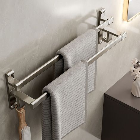 Pair Porte Serviettes Salle de Bains Auto-Adhésif Acier Inoxydable SUS304 Barres Porte Serviettes Mural Adhesif pour Douche et Cuisine, Étanche Barres Porte avec Crochet Double Bars-40cm-RAPANDA