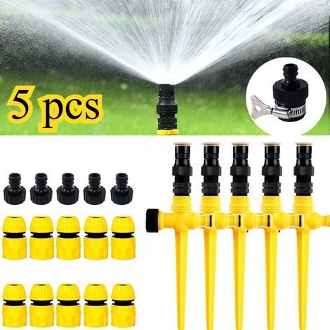 Système d'arrosage automatique rotatif à 360° — Arroseurs pour jardin et pelouse (Réglables 90°/180°/360°) — Lot de 5 (1/5)