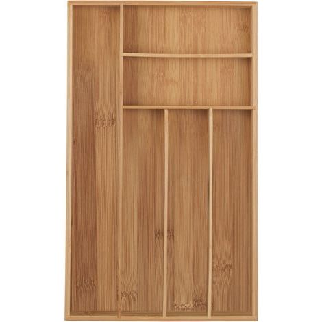 Range-couvert, 6 compartiments, bambou, ustensiles de cuisine, organiseur de tiroir, 5 x 27,5 x 46 cm, nature