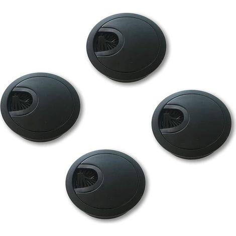Passe-câbles ronds Ø50 mm pour encastrer sur bureau ou table - Organisateur de câbles pour meubles - Métal noir brossé - Lot de 4 (1/5)