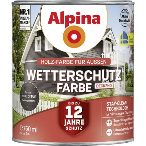 Alpina Wetterschutzfarbe deckend 0,75 L graubraun Holzschutzfarbe (1/3)
