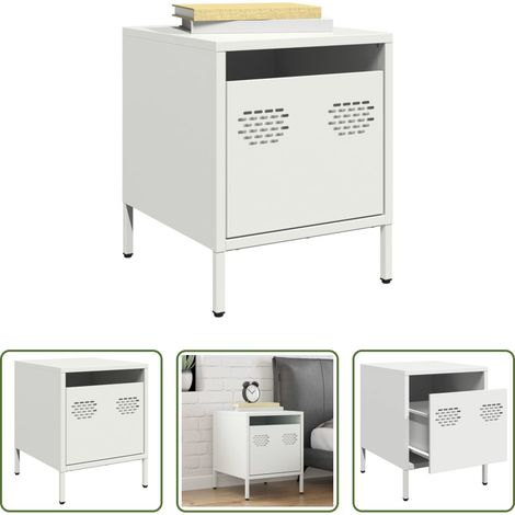 Meuble industriel - Table de chevet blanc 35x39x43,5 cm acier (1/5)