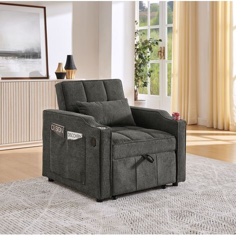 Sillón cama 3 en 1 reclinable con USB gris OKMYHOME (1/5)