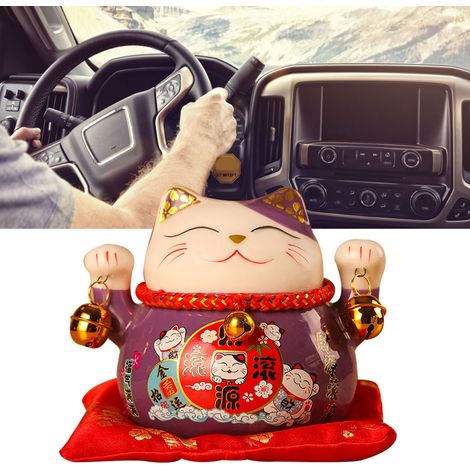 Tirelire chat porte-bonheur en céramique, mini-tirelire chat porte-bonheur, décoration de voiture, décoration de bureau, chat violet de 11,5 cm, symbole de richesse (1/5)