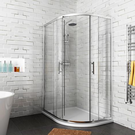 ELEGANT Wet Room Corner Entry Sliding Shower Door 1200x800mm Right Quadrant Shower Enclosure with Tray and Waste Trap (1/5)