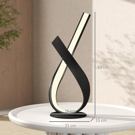 Lampe à poser design contemporain - lampe de table design spirale - dim. 21L x 15l x 43H cm - alu. noir LED blanc chaud (1/5)