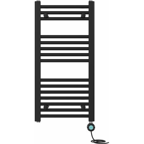 Pre-filled Bathroom Straight Electric Heated Towel Rail Radiator Thermostatic 800x400mm Black (1/5)