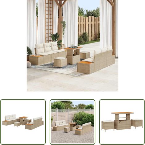 vidaXL Poly-Rattan - Gartensofa-set 9 pcs Beige Poly-Rattan (1/5)