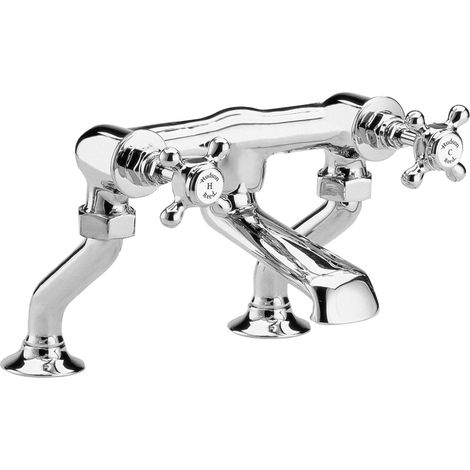 Hudson Reed White Topaz Crosshead Bath Filler Tap Pillar Mounted - Chrome (1/2)