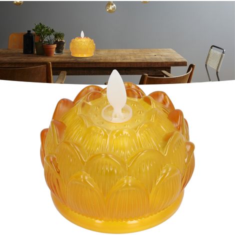Lampe Bouddha en cristal, lampe lotus LED, lampe d'offrande pour l'assemblée du Dharma, bougeoir électronique, lampe d'offrande Bouddha à piles, lampe à combustion continue, cristal jaune. (1/5)