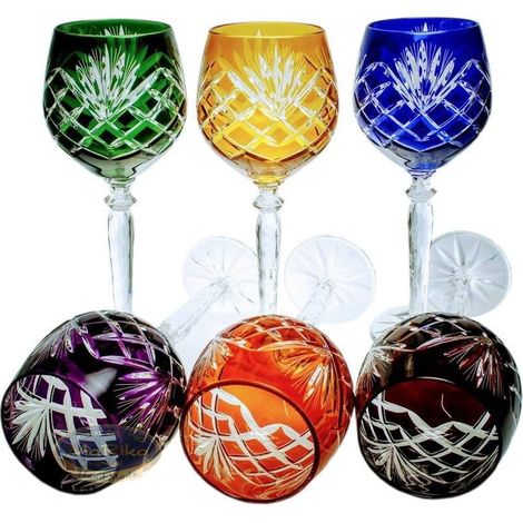 Copas de vino de cristal de colores de 280 ml con diseño de piña. (1/3)