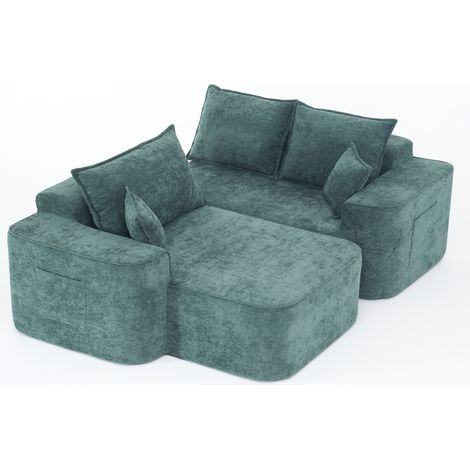 ELVMI Divano angolare modulare con chaise longue, Seduta Profonda, Senza Montaggio, 2 Moduli, Ciniglia Verde