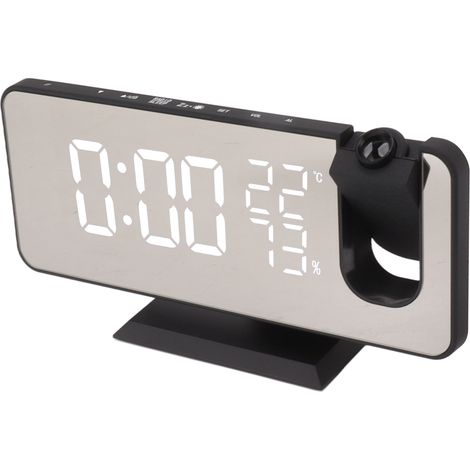 Radio FM, radio-réveil numérique intelligent à LED, affichage LED, idéal pour la chambre ou la table de chevet (boîtier noir, caractères blancs). (1/5)