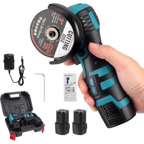 Akku-Winkelschleifer mit 2 Trennscheiben, Mini-Akku-Winkelschleifer mit 28.500 U/min und 2 x 2000 mAh Akkus, 76 mm kleiner Winkelschleifer zum Trennen, Polieren und Schleifen, blau (1/5)