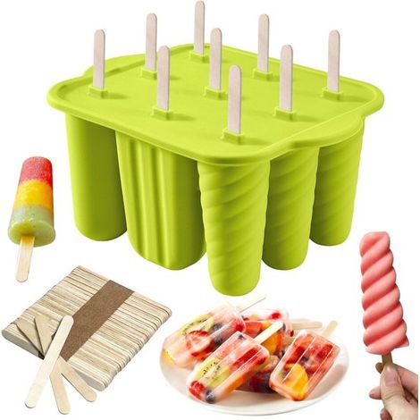 Molde para helado con 50 palitos de helado, Madera, Molde de silicona para helado, Libre de BPA, reutilizable, fácil desmoldar, adultos (verde) (1/5)