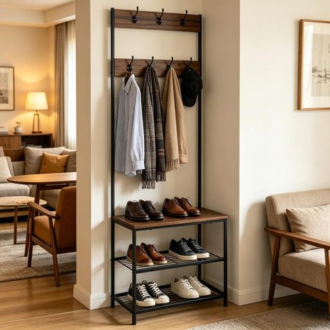 Portant à vêtements moderne 3 en 1 – porte-manteau entrée, organisateur de vêtements, support pour manteaux, vestes et sacs (1/4)