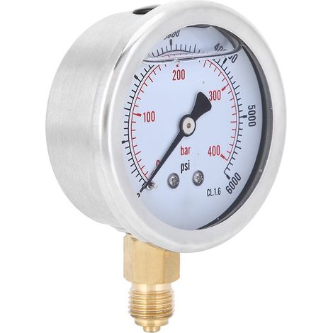 1 manomètre à huile radial, 0-400 bar, diamètre 68 mm, montage inférieur 1/4 BSP, acier inoxydable + laiton (1/5)