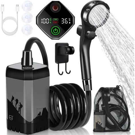 Bardusch - Douche Camping Portable, 7800 mAh, Pompe Rechargeable pour Douche électrique d'extérieur avec Affichage numérique Intelligent de la température, pommeau Douche pour Camping, randonnée (1/5)