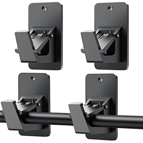 Soportes para barra de cortina (4 unidades), autoadhesivos, sin taladros, para baño, dormitorio, salón y cocina (negro)