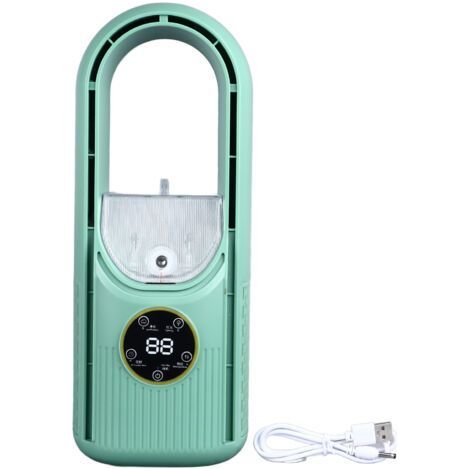 QORVA – Rotorblattloser Ventilator, 6 Geschwindigkeitsstufen, 100-ml-Wassertank, leiser USB-Tischventilator mit Nebelkühlung und Timer, Grün (1/5)