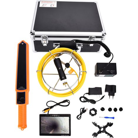 Kit d'endoscope industriel 7 pouces avec récepteur 512Hz, caméra d'inspection de tuyaux et canalisations, 12 LED, prise UE/US 100-240V (1/5)