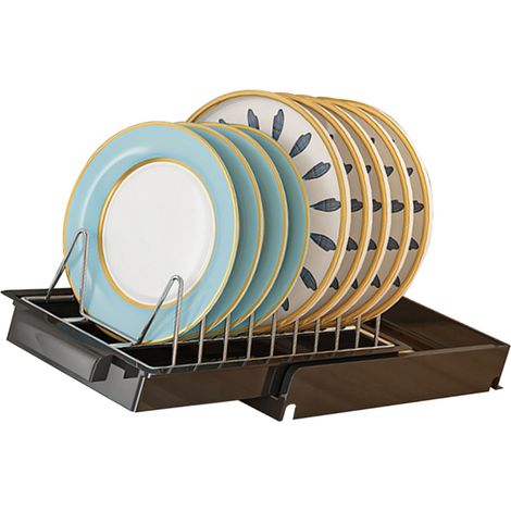 Kitchen Cabinet Organizer Stainless Steel Black Slide Out Shelves Multifunctional Pull Out Shelves for Plates Cupboard