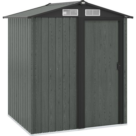 Casetta da Giardino Porta Attrezzi 152x132x188 cm con Tetto Inclinato e 4 Prese d'Aria in Acciaio Grigio (1/5)