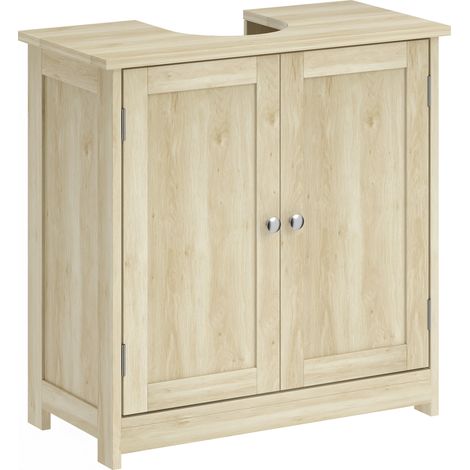 Mobile Sottolavabo a 2 Ante con Ripiano Regolabile e Intaglio a U, 60x30x60 cm, Rovere