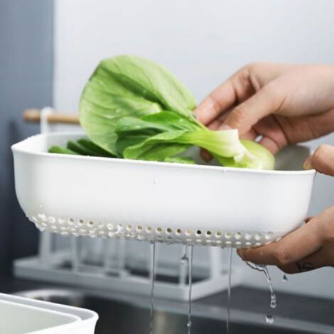 Panier Lavage Legumes - PP Alimentaire - Adaptable Evier - 3 Pièces - Filtre Eau (1/5)