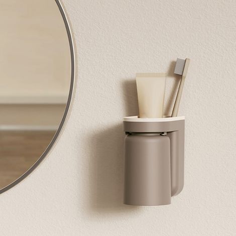 Porte-brosses à dents mural avec système de drainage, porte-brosses à dents auto-adhésif avec godets pour salle de bain, couleur caramel (1/5)