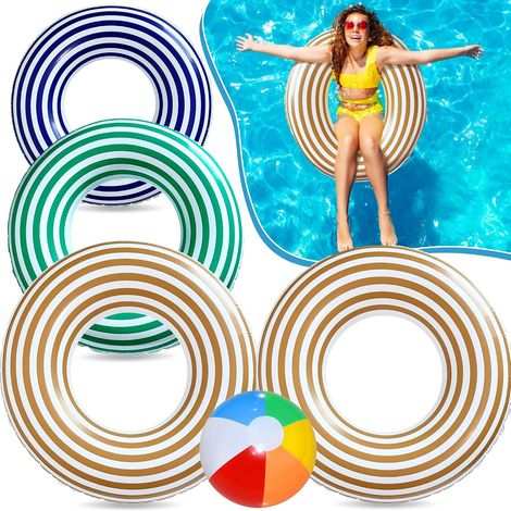 4 Pcs Anneau de Natation Gonflable, Bouée Gonflable Rétro Rayée en PVC Bouée Piscine, Jouets Aquatiques D’été pour Enfants et Adultes, pour Les Vacances à la Plage et Les Fêtes de Piscine (1/5)