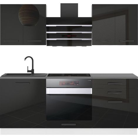 Belini Cuisine Equipee Complete Mary Muebles de Cuisine Complets - 180 cm. Cuisine Complete avec Plan de Travail, Noir très Brillant (1/3)