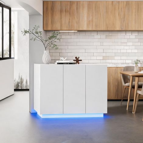 Meuble TV et buffet blanc 120 x 40 x 75 cm avec éclairage LED (1/5)