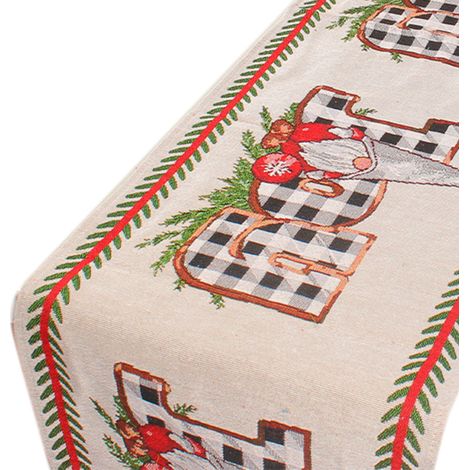 Chemin de table de Noël imprimé avec drapeau résistant à l'usure et aux taches, idéal pour décorer votre table de Noël. Motif Père Noël. (1/5)