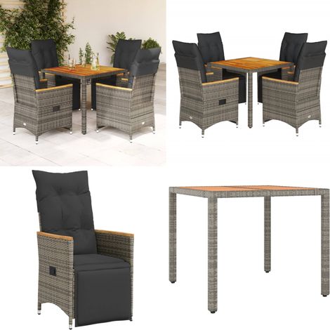 5-tlg. Garten-Bistro-Set mit Kissen Grau Poly Rattan - Gartenmöbel - Bistroset - Lounge Sessel - Outdoor Möbel - Rattan Gartenmöbel - Home & Living (1/5)
