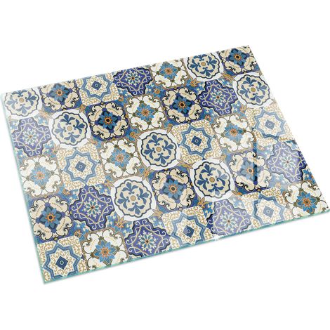 Plaque Rectangulaire en verre trempé de sol décorative imprimée premium sous cheminée Motif mosaïque avec fleurs 60x40 cm (1/5)