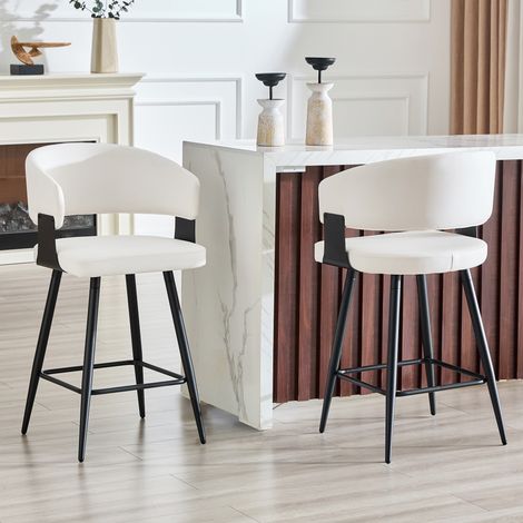 Lot de 2 chaises hautes de bar avec dossier, tabourets design contemporain, siège en cuir synthétique, cadre en acier, repose-pieds robuste, forme ergonomique, sans table fournie (1/5)