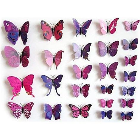 Déco murale papillons 3D, lot de 12 aimantés à coller, colorés pour chambre, salon, crèche. (1/5)