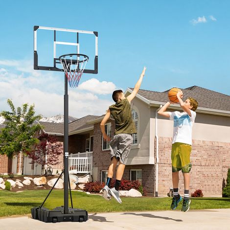 Canasta de Baloncesto para Exterior Ajustable de 230-305 cm con Tablero Irrompible Base Rellenable y Ruedas Negro (1/5)