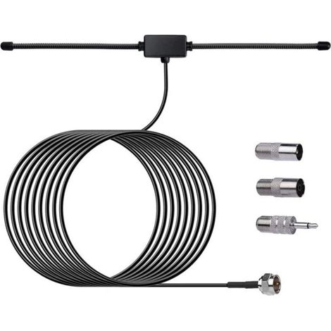 Antenna radio FM, antenna dipolo da 75 Ohm con connettore tipo F e cavo di prolunga da 3 m per impianto stereo e ricevitore musicale. (1/4)