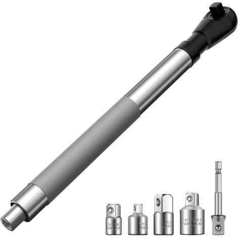 Llave de extensión acodada de 1/2" para uso eléctrico con conexiones cuadradas versátiles de 3/8" a 1/4" - Extensor de trinquete de impacto para espacios reducidos (1/4)