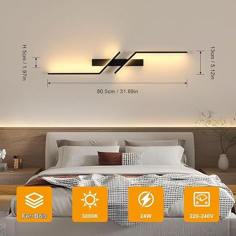 DELIPOP LED Indoor Wall Light, 24 W 3000 K Warm White Wall Lamp, Acrylic Wall Light for Bedroom, Home, Hallway, Living Room, Stairs, Black (1/4)
